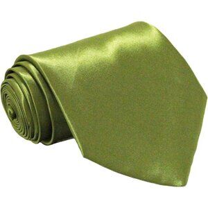 Men's Olive Solid Pure Color 3.75" Imported Satin Formal Neck Ties
